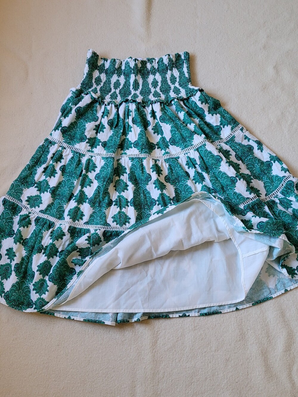 Linen Blend Green & White Floral Skirt Long Midi Women's Size L House Of Harlow